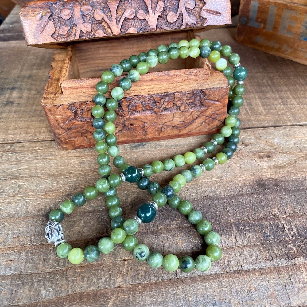 ✨JADE STONE BEAD MALA NECKLACE WRAP BRACELET - Picture 2 of 7